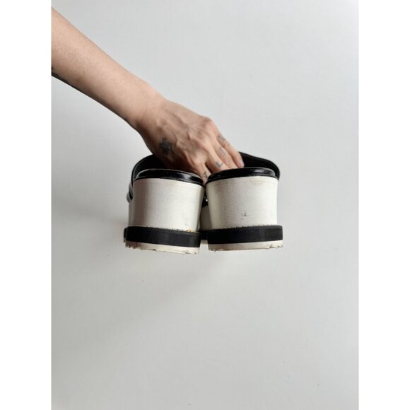 STUART WEITZMAN Black Leather White Platform Slip On Sandals Slides, Size 7.5 - Picture 11 of 16